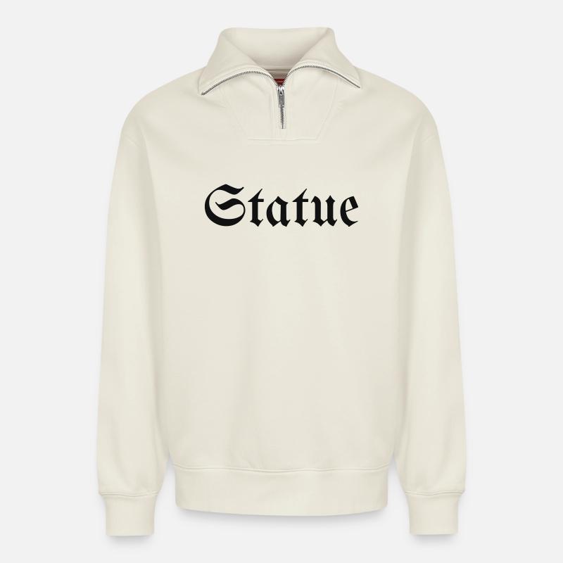 Statue gothique - Sweat unisexe décontracté en coton biologique à demi-zip – de SPREAD - blanc cassé
