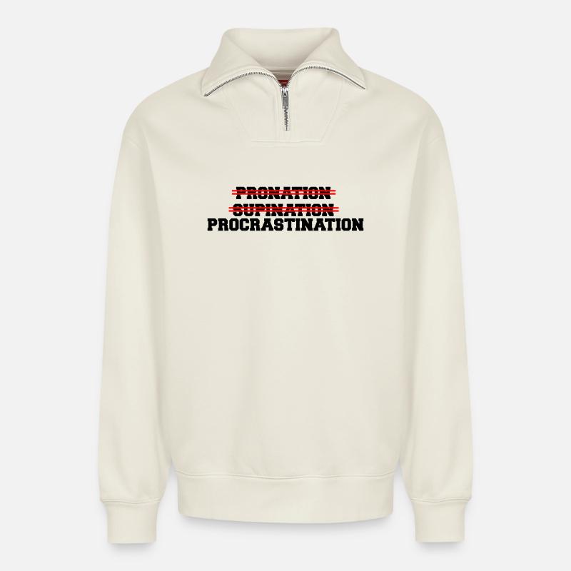Procrastination - Sweat unisexe décontracté en coton biologique à demi-zip – de SPREAD - blanc cassé