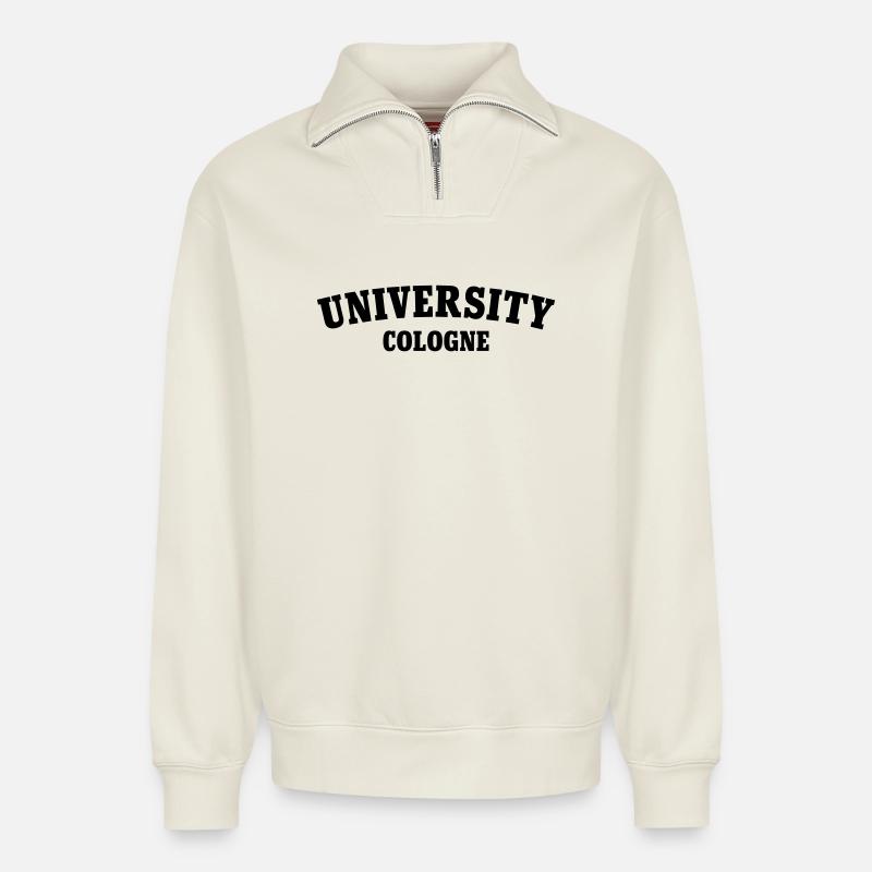 Université de Cologne - Sweat unisexe décontracté en coton biologique à demi-zip – de SPREAD - blanc cassé