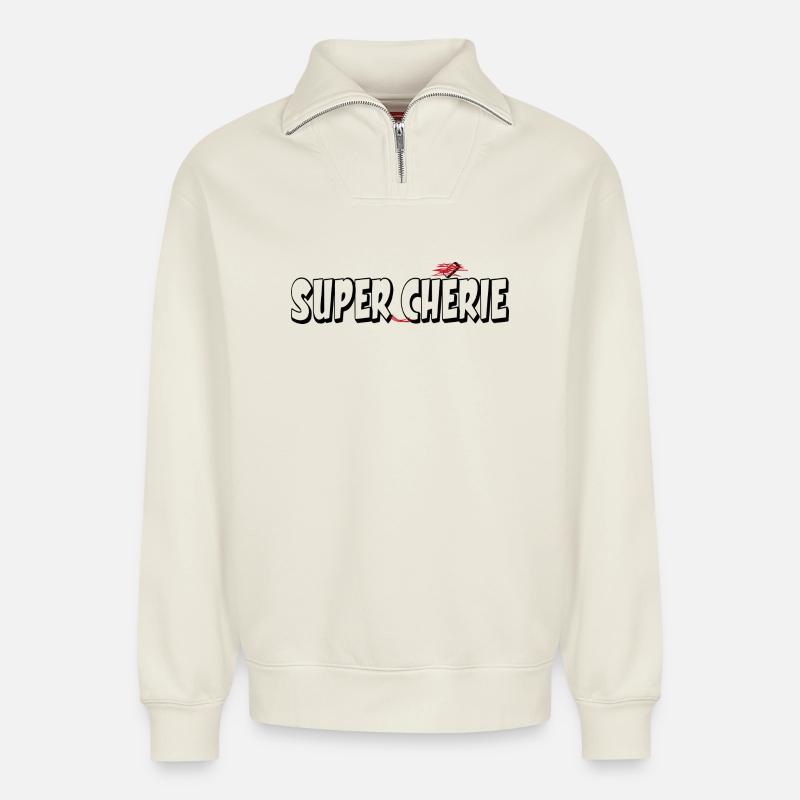 SUPER-DARLING - Relaxed Unisex Organic Half Zip Sweatshirt – by SPREAD - off white