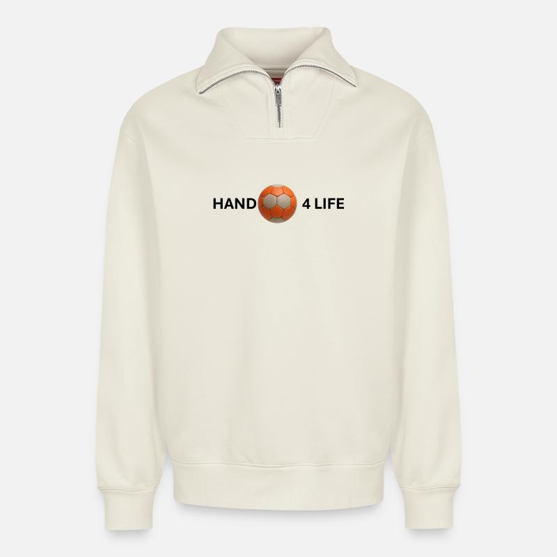 HANDBALL 4 LIFE - Relaxed Unisex Organic Half Zip Sweatshirt – von SPREAD - Naturweiß