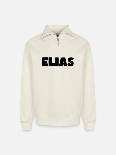 Elias Name - Relaxed Unisex Organic Half Zip Sweatshirt – by SPREAD - off white