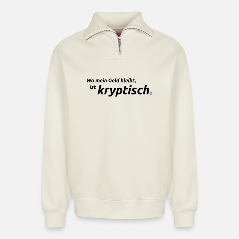 crypto - Relaxed Unisex Organic Half Zip Sweatshirt – by SPREAD - off white
