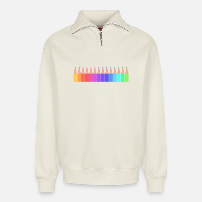Crayons - Relaxed Unisex Organic Half Zip Sweatshirt – by SPREAD - off white