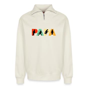 Papa Pompier, Pompier Rétro, Héros Papa - Sweat unisexe décontracté en coton biologique à demi-zip – de SPREAD - blanc cassé - Devant