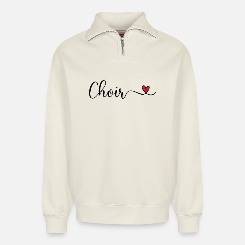 Chorale - Sweat unisexe décontracté en coton biologique à demi-zip – de SPREAD - blanc cassé