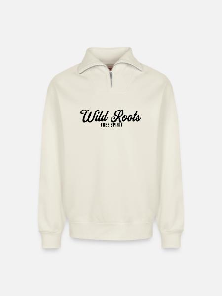 Wild Roots Free Spirit - Relaxed Unisex Organic Half Zip Sweatshirt – von SPREAD - Naturweiß