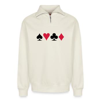 Poker - Jeu de cartes - Sweat unisexe décontracté en coton biologique à demi-zip – de SPREAD - blanc cassé - Devant