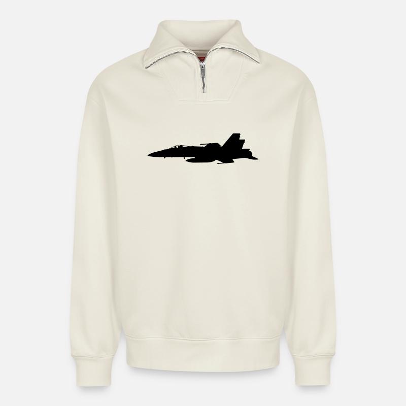 Avion - Sweat unisexe décontracté en coton biologique à demi-zip – de SPREAD - blanc cassé