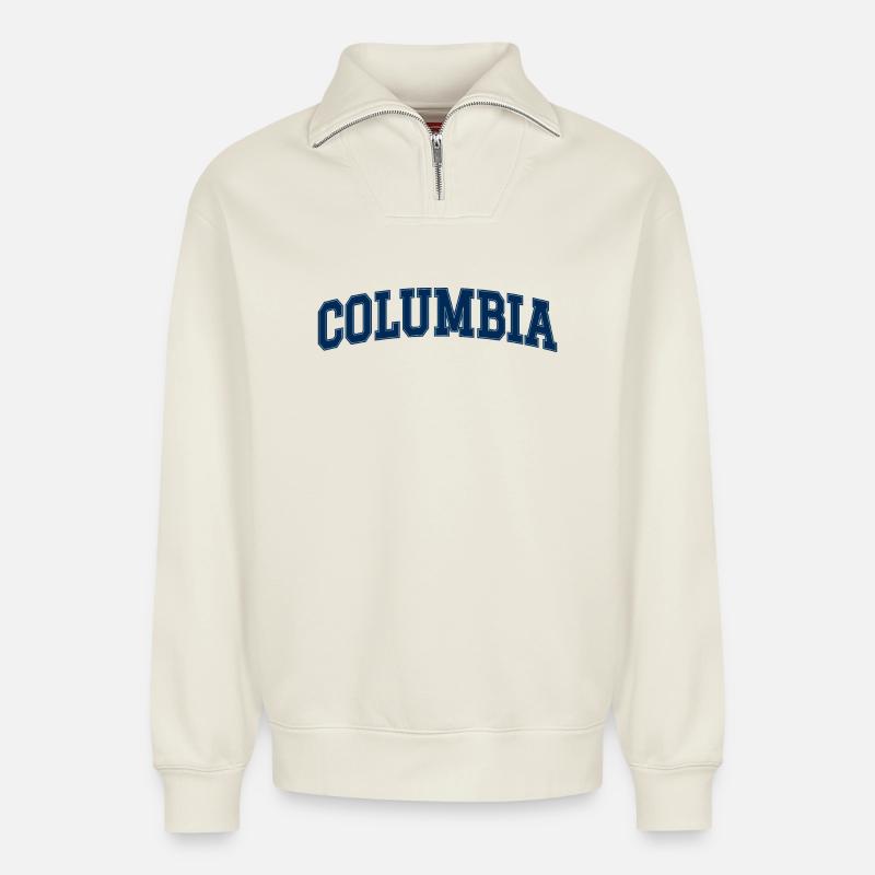 Columbia Hochschulbogen - Relaxed Unisex Organic Half Zip Sweatshirt – von SPREAD - Naturweiß