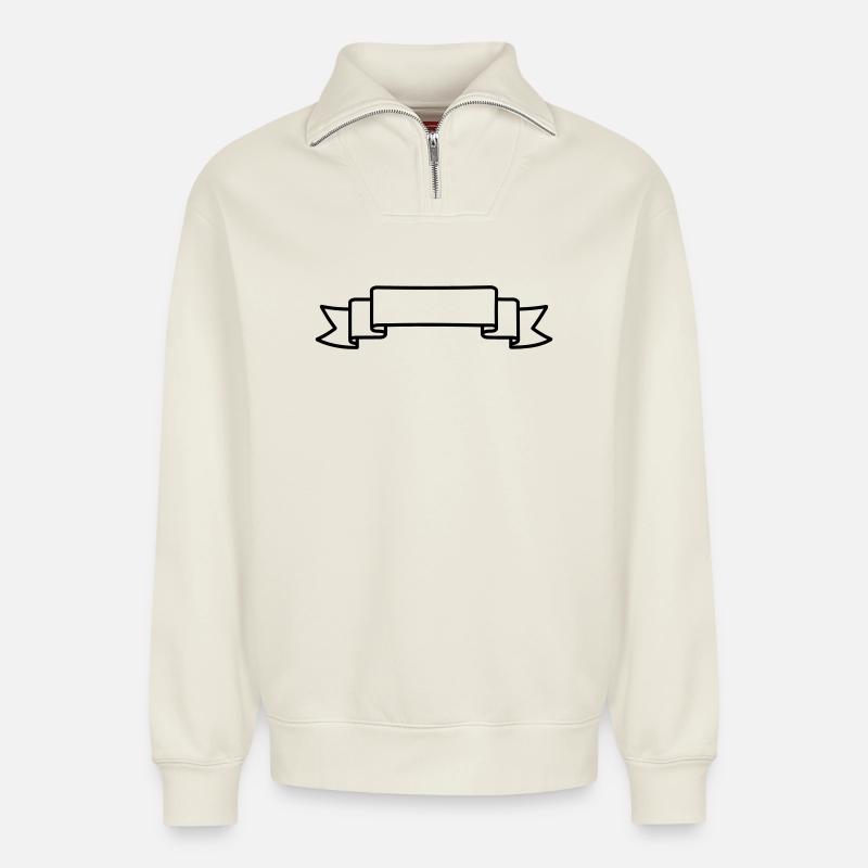 Nameplate pennant bow - Relaxed Unisex Organic Half Zip Sweatshirt – by SPREAD - off white