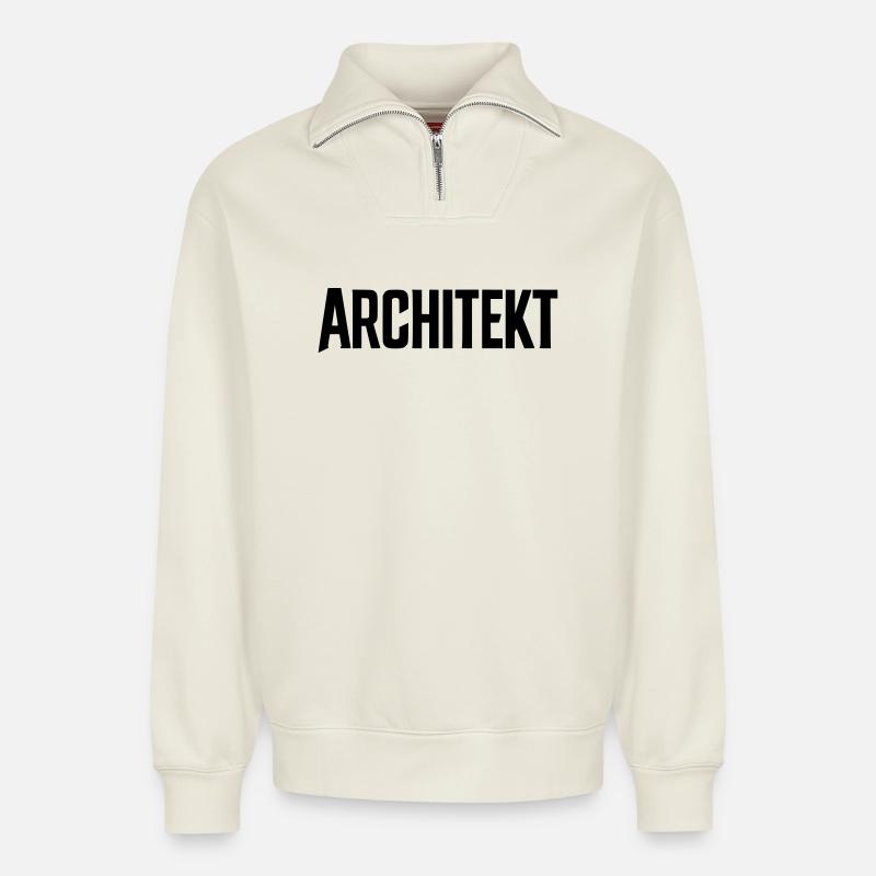 Architekt Schriftzug - Relaxed Unisex Organic Half Zip Sweatshirt – von SPREAD - Naturweiß