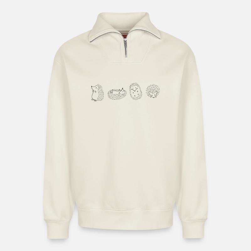 Hérisson hérisson hérisson - Sweat unisexe décontracté en coton biologique à demi-zip – de SPREAD - blanc cassé