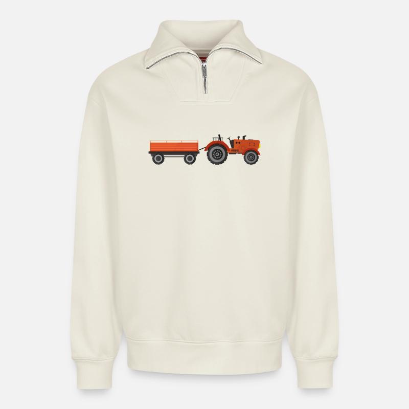 Traktor - Relaxed Unisex Organic Half Zip Sweatshirt – von SPREAD - Naturweiß