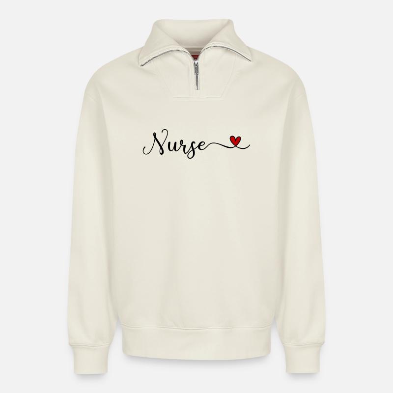 Krankenschwester - Relaxed Unisex Organic Half Zip Sweatshirt – von SPREAD - Naturweiß