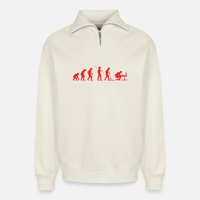 Evolution Gamer | Computer Freak Nerd PC - Relaxed Unisex Organic Half Zip Sweatshirt – von SPREAD - Naturweiß