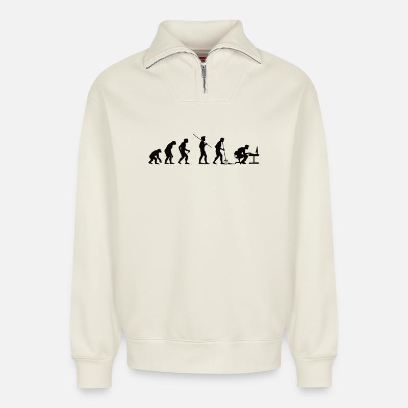 Programmer Evolution Computer Scientist Developer - Relaxed Unisex Organic Half Zip Sweatshirt – by SPREAD - off white