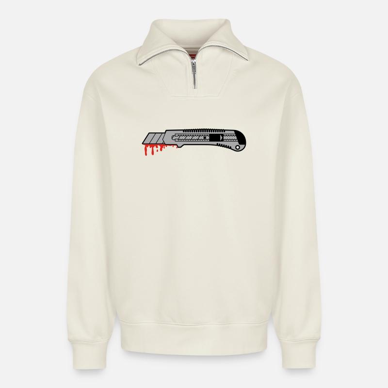 cutter - Relaxed Unisex Organic Half Zip Sweatshirt – von SPREAD - Naturweiß