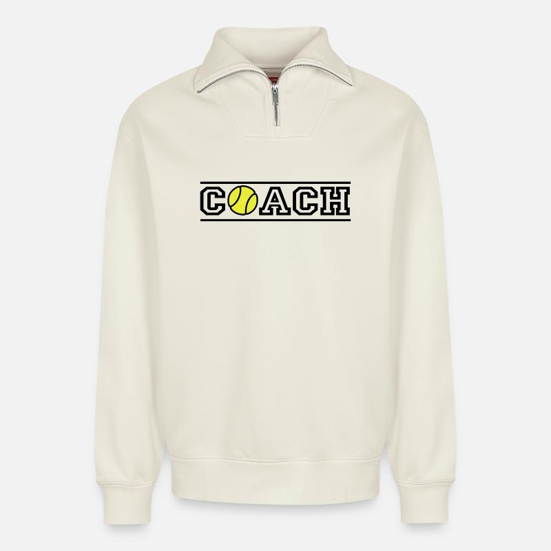 Tennis Coach - Relaxed Unisex Organic Half Zip Sweatshirt – von SPREAD - Naturweiß