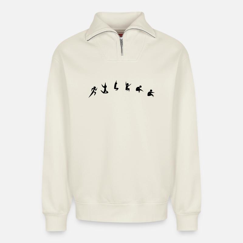 Saut en longueur - Sweat unisexe décontracté en coton biologique à demi-zip – de SPREAD - blanc cassé