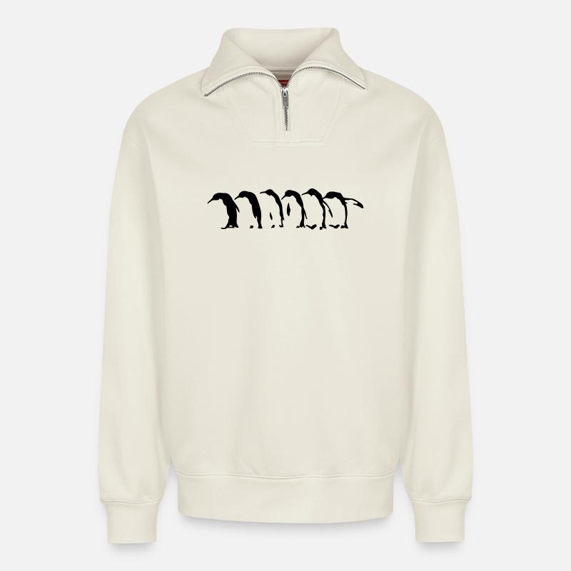 Pinguins - Relaxed Unisex Organic Half Zip Sweatshirt – von SPREAD - Naturweiß