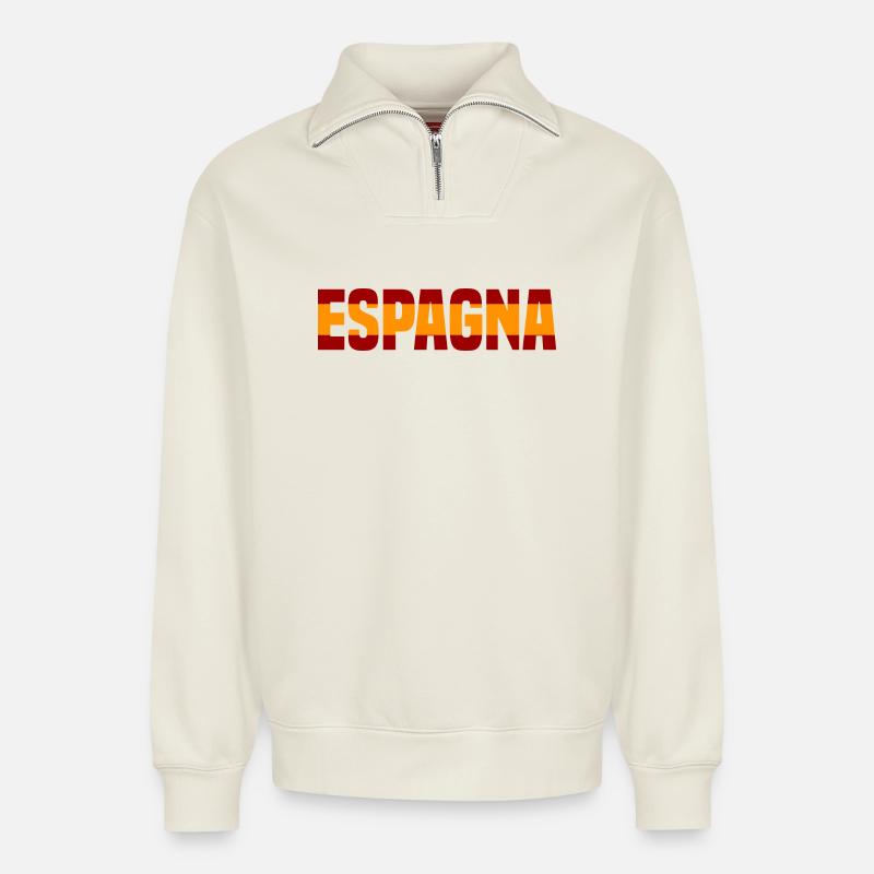 Espagna Contrasté - Sweat unisexe décontracté en coton biologique à demi-zip – de SPREAD - blanc cassé