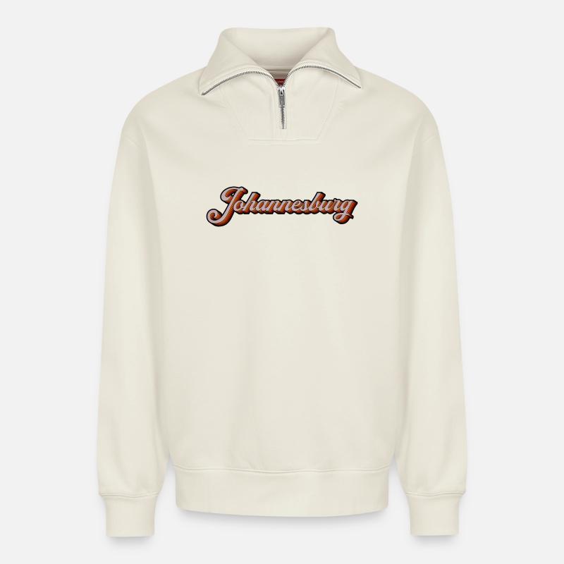 Johannesburg Retro Script - Relaxed Unisex Organic Half Zip Sweatshirt – von SPREAD - Naturweiß