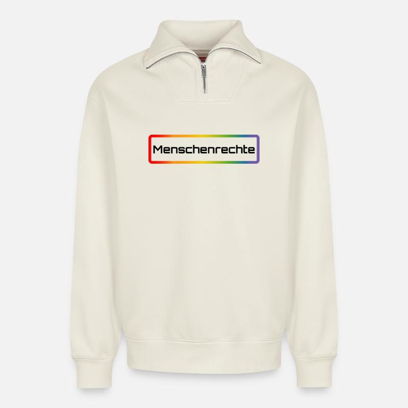 Regenbogen Menschenrechte - Relaxed Unisex Organic Half Zip Sweatshirt – von SPREAD - Naturweiß