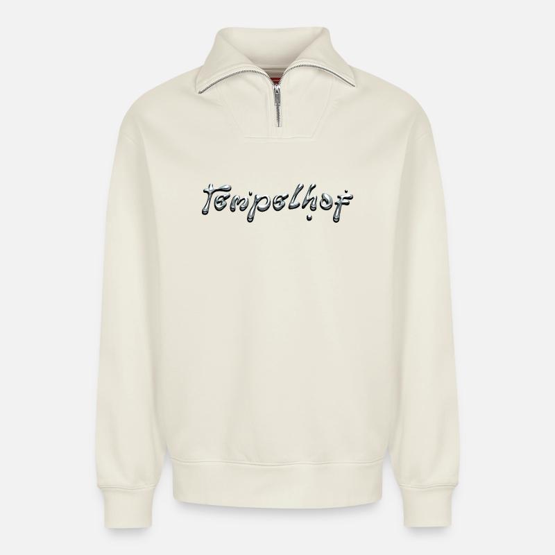 Tempelhof Liquid Chrome Typography - Relaxed Unisex Organic Half Zip Sweatshirt – von SPREAD - Naturweiß
