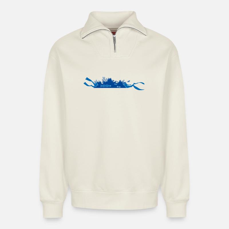 Tauchen & Freitauchen – Silueta Arrecife - Relaxed Unisex Organic Half Zip Sweatshirt – von SPREAD - Naturweiß