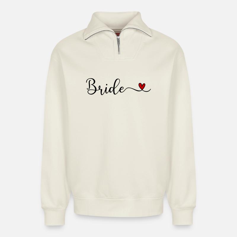 Bride - Relaxed Unisex Organic Half Zip Sweatshirt – by SPREAD - off white