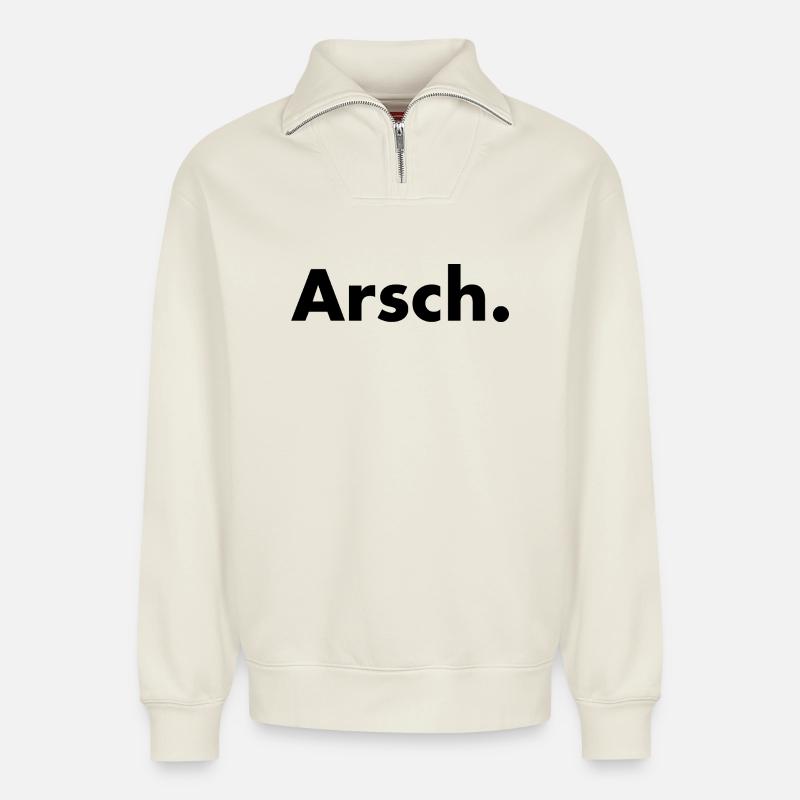 Arsch. - Relaxed Unisex Organic Half Zip Sweatshirt – von SPREAD - Naturweiß