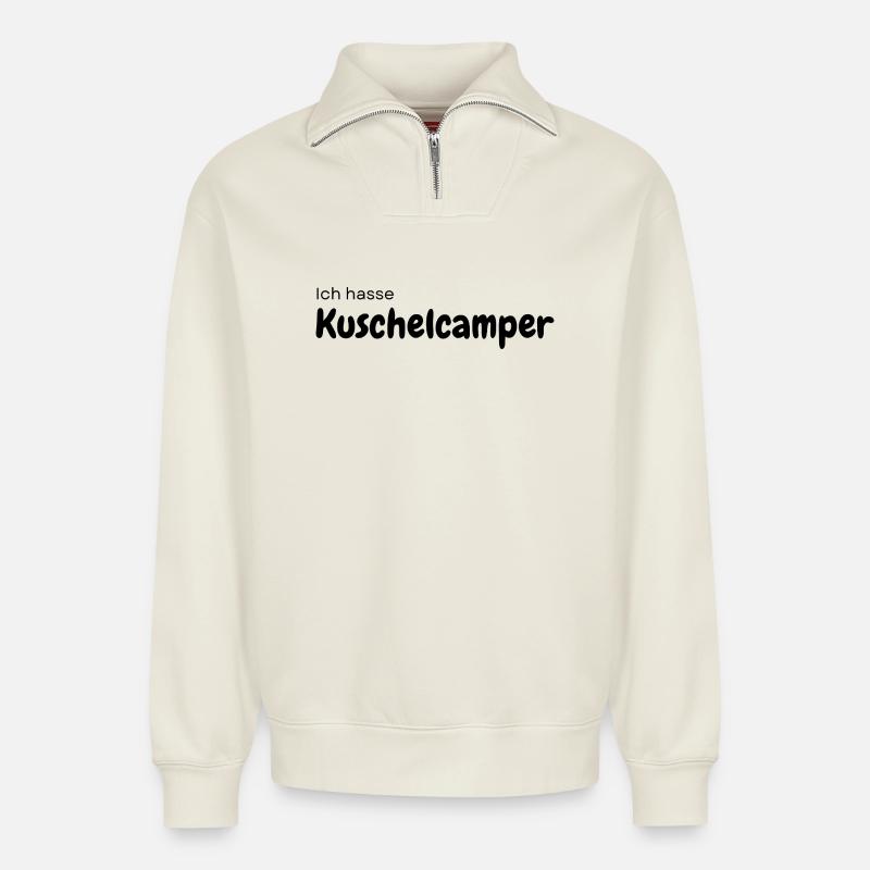 Cuddle camper - Relaxed Unisex Organic Half Zip Sweatshirt – by SPREAD - off white