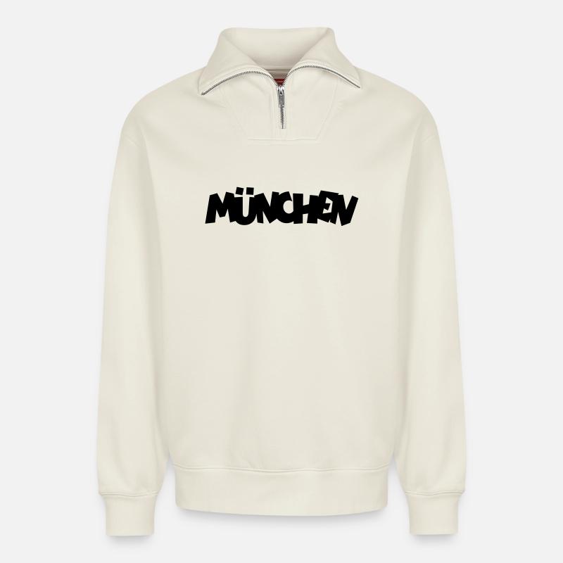 München - Relaxed Unisex Organic Half Zip Sweatshirt – von SPREAD - Naturweiß