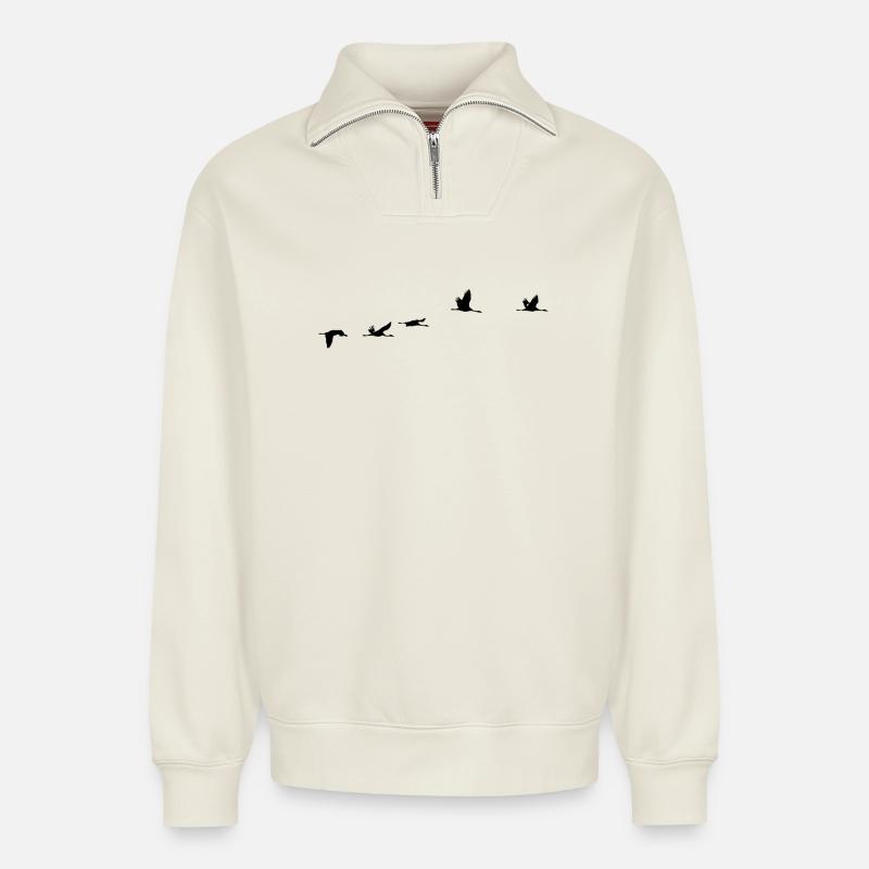 Zugvögel Kranich Vogel - Relaxed Unisex Organic Half Zip Sweatshirt – von SPREAD - Naturweiß