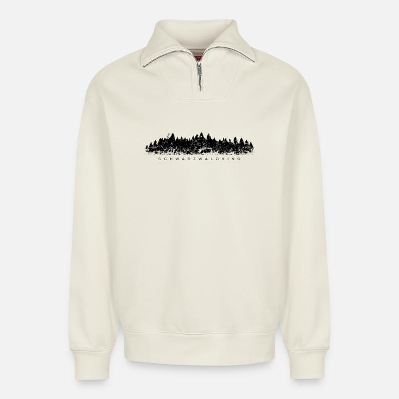 Schwarzwaldkind Schwarzwald Design - Relaxed Unisex Organic Half Zip Sweatshirt – von SPREAD - Naturweiß