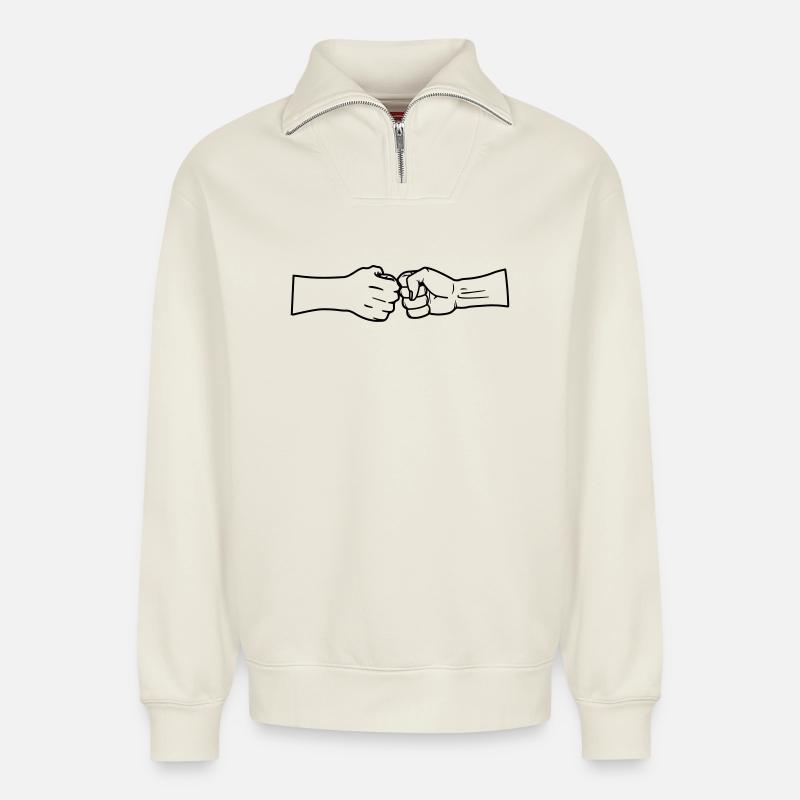 Respektiere zwei Fäuste ohne Text - Relaxed Unisex Organic Half Zip Sweatshirt – von SPREAD - Naturweiß