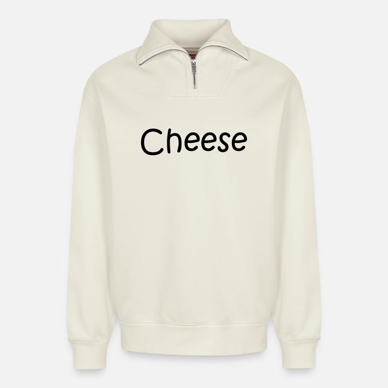 cheese - Relaxed Unisex Organic Half Zip Sweatshirt – by SPREAD - off white