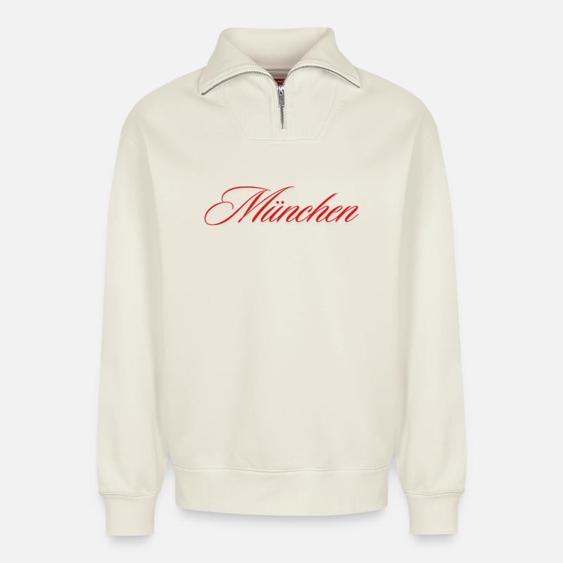 München  - Relaxed Unisex Organic Half Zip Sweatshirt – von SPREAD - Naturweiß