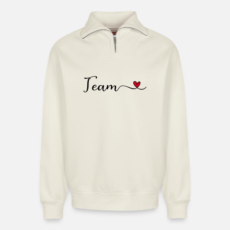 Team mit Herz - Relaxed Unisex Organic Half Zip Sweatshirt – von SPREAD - Naturweiß