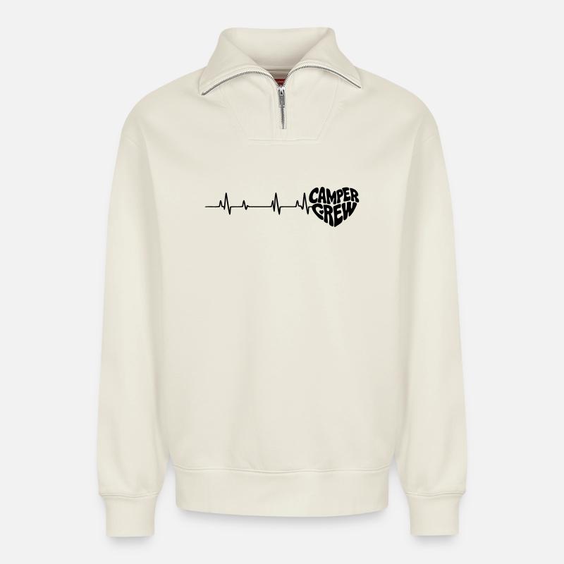 Herz_Camper - Relaxed Unisex Organic Half Zip Sweatshirt – von SPREAD - Naturweiß