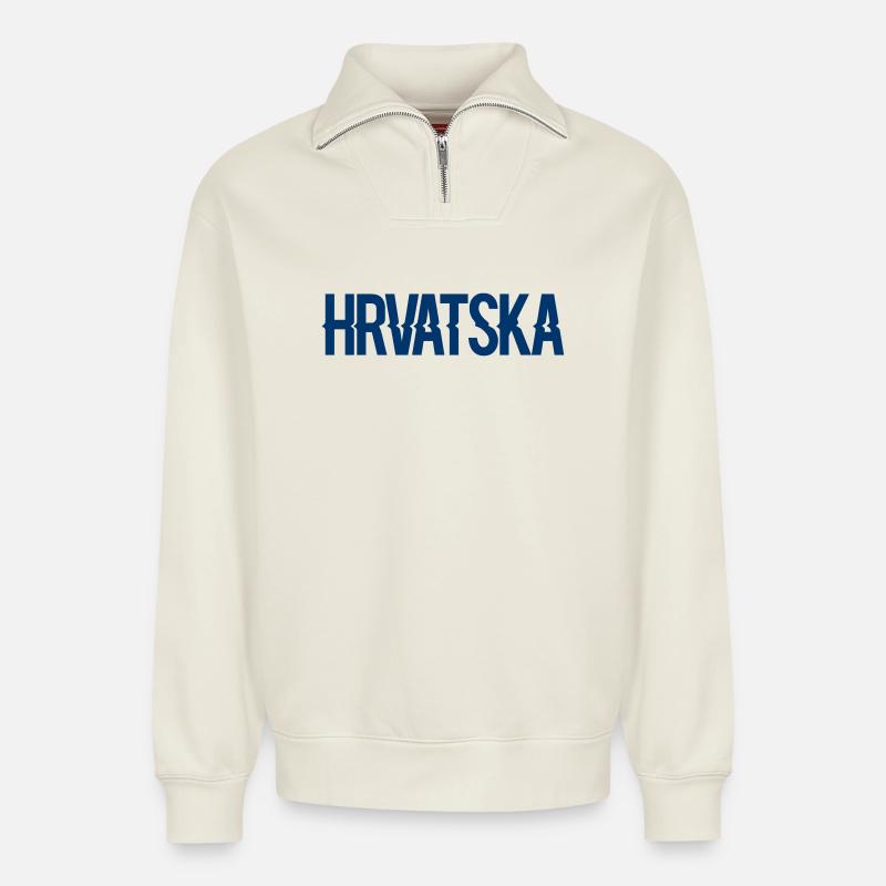 Kroatien Fan Geschenk - Relaxed Unisex Organic Half Zip Sweatshirt – von SPREAD - Naturweiß