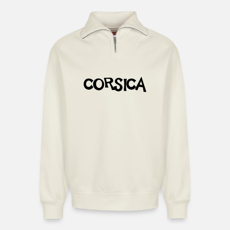 Korsika (V) - Relaxed Unisex Organic Half Zip Sweatshirt – von SPREAD - Naturweiß