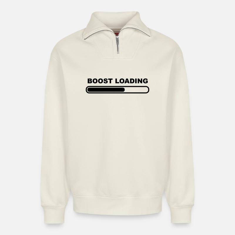turbo car loading - Relaxed Unisex Organic Half Zip Sweatshirt – by SPREAD - off white