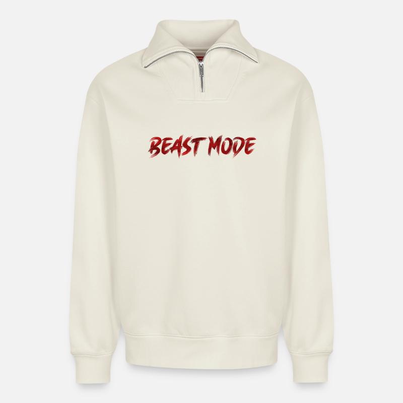 Beast Mode! - Relaxed Unisex Organic Half Zip Sweatshirt – von SPREAD - Naturweiß