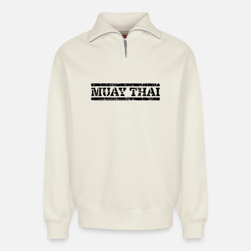 Muay Thai - Relaxed Unisex Organic Half Zip Sweatshirt – von SPREAD - Naturweiß