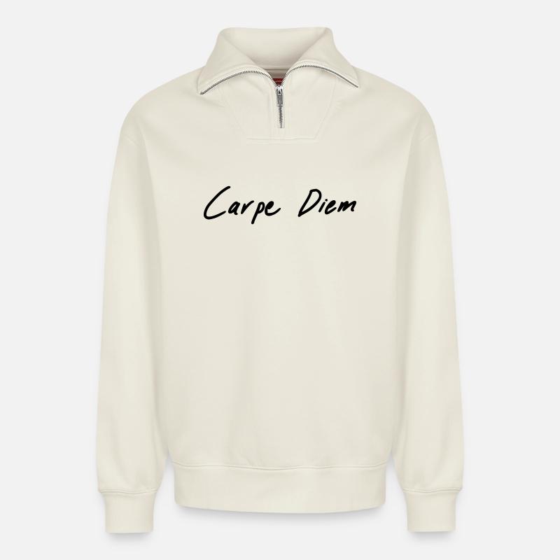 carpe diem - Relaxed Unisex Organic Half Zip Sweatshirt – von SPREAD - Naturweiß