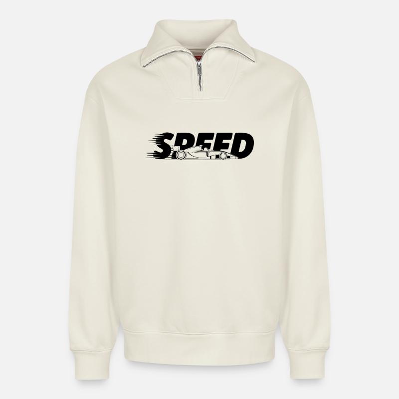 Formular One Speed - Cooles Auto-Logo - Relaxed Unisex Organic Half Zip Sweatshirt – von SPREAD - Naturweiß