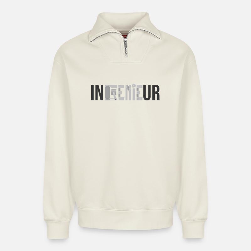 Engineer GENIE - Funny Mechanical Engineering - Relaxed Unisex Organic Half Zip Sweatshirt – by SPREAD - off white