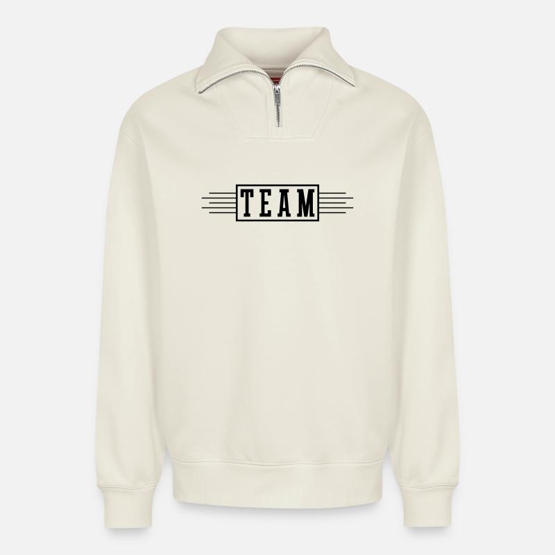 Team Strich - Relaxed Unisex Organic Half Zip Sweatshirt – von SPREAD - Naturweiß